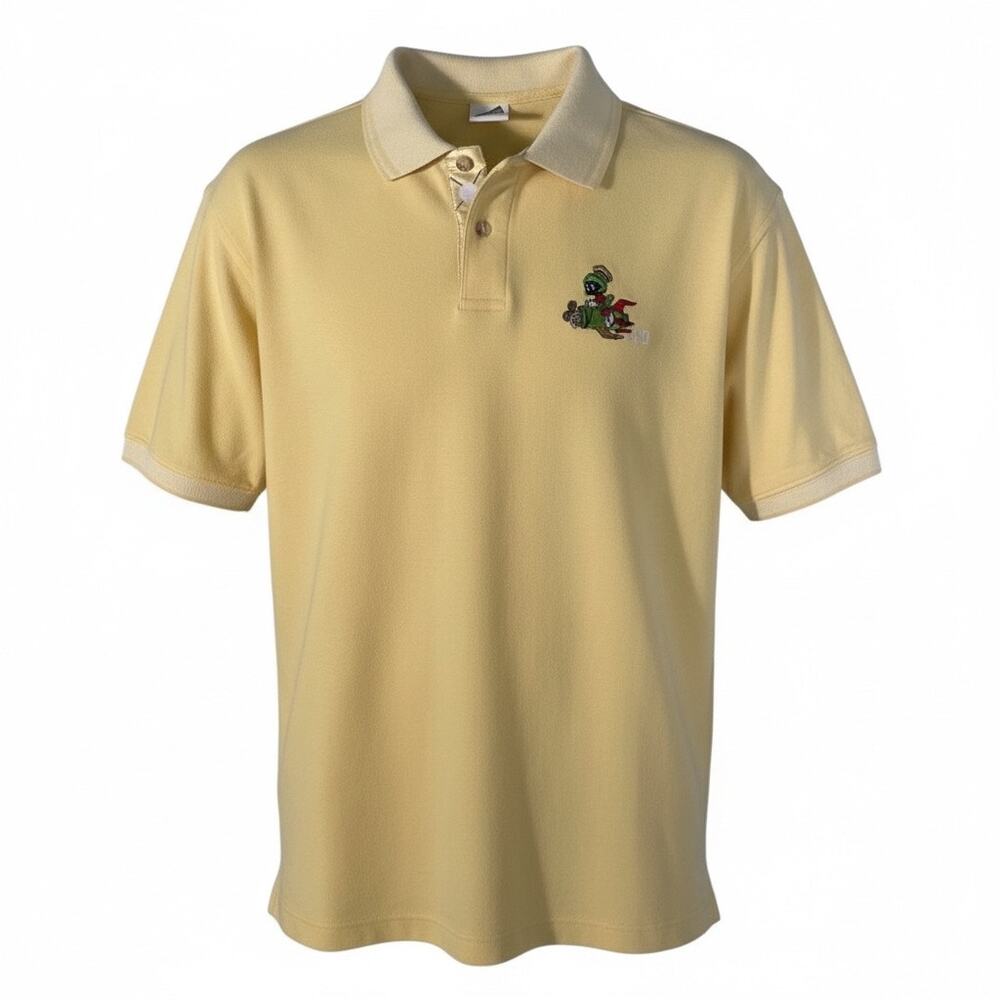 Vintage 90's Marvin Martian Golf Polo Shirt Looney Tunes M Casual Preppy Yellow